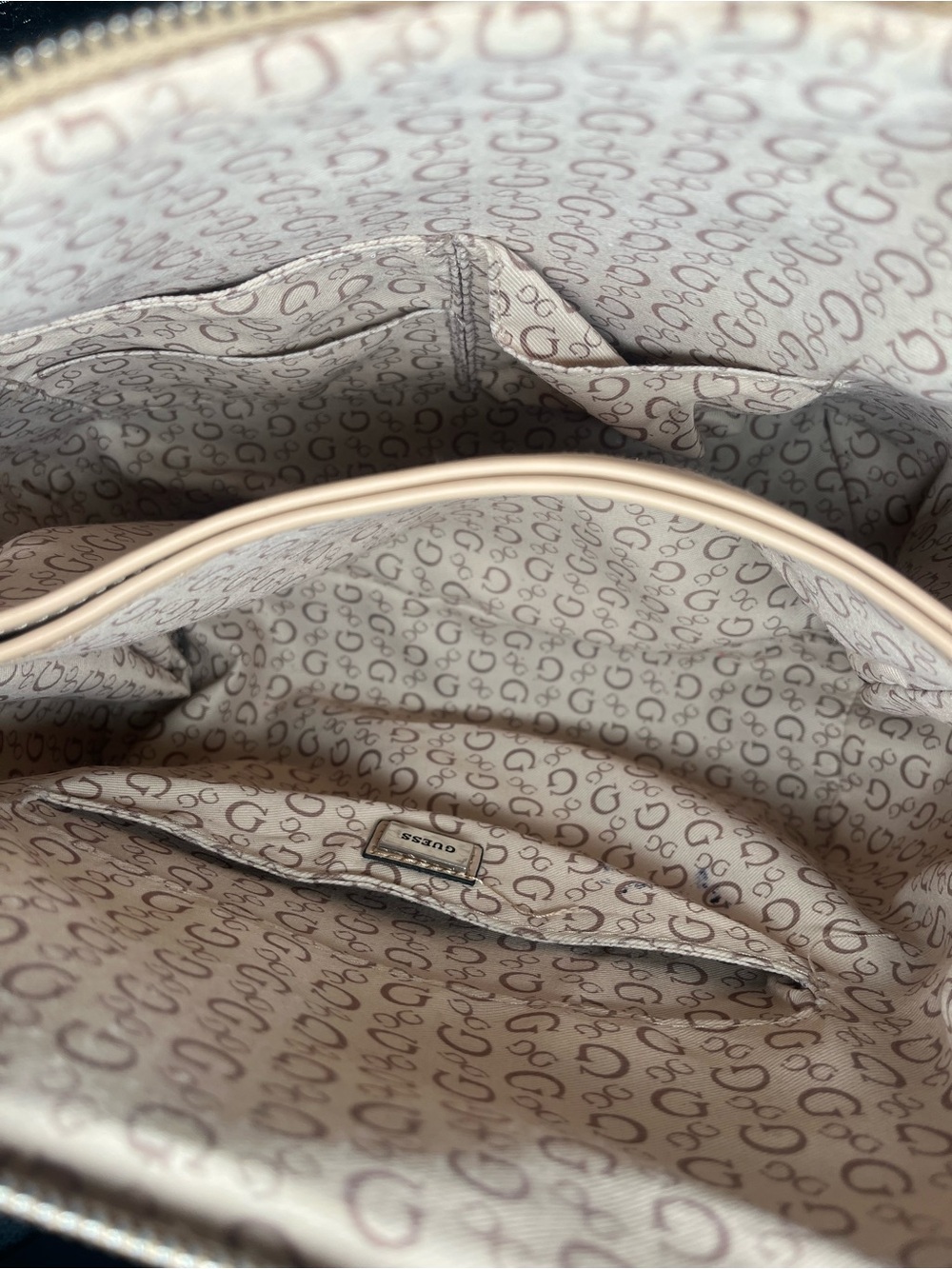 GUESS Beige Logo Satchel with Braided Handles and Tassel - Picture 8 of 11